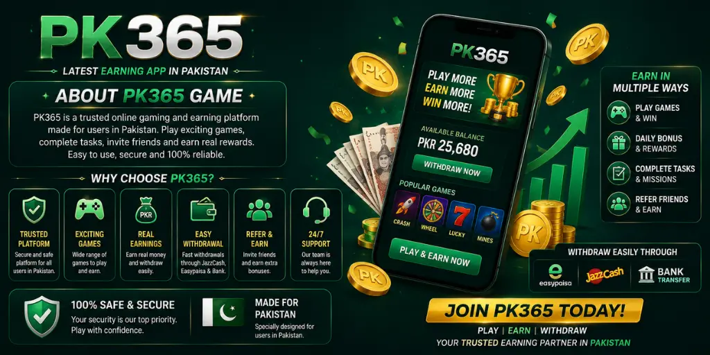 PK365 app Pakistan – Earn Real Money & Slots | Download APK 2026 screenshot